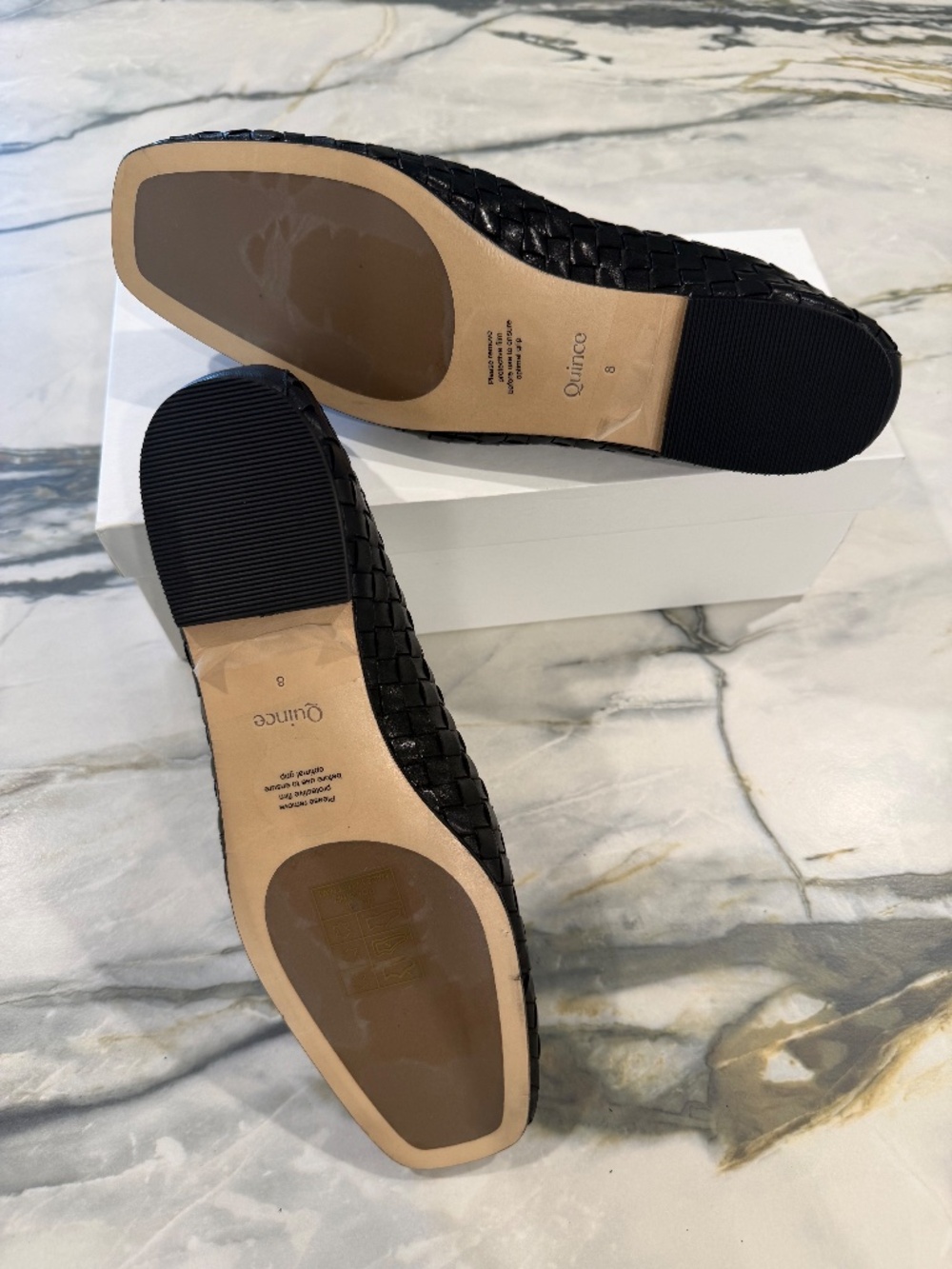 Quince Women's Italian Leather Handwoven Square Toe Ballet Flat - Black - Size 8 - Picture 4 of 5